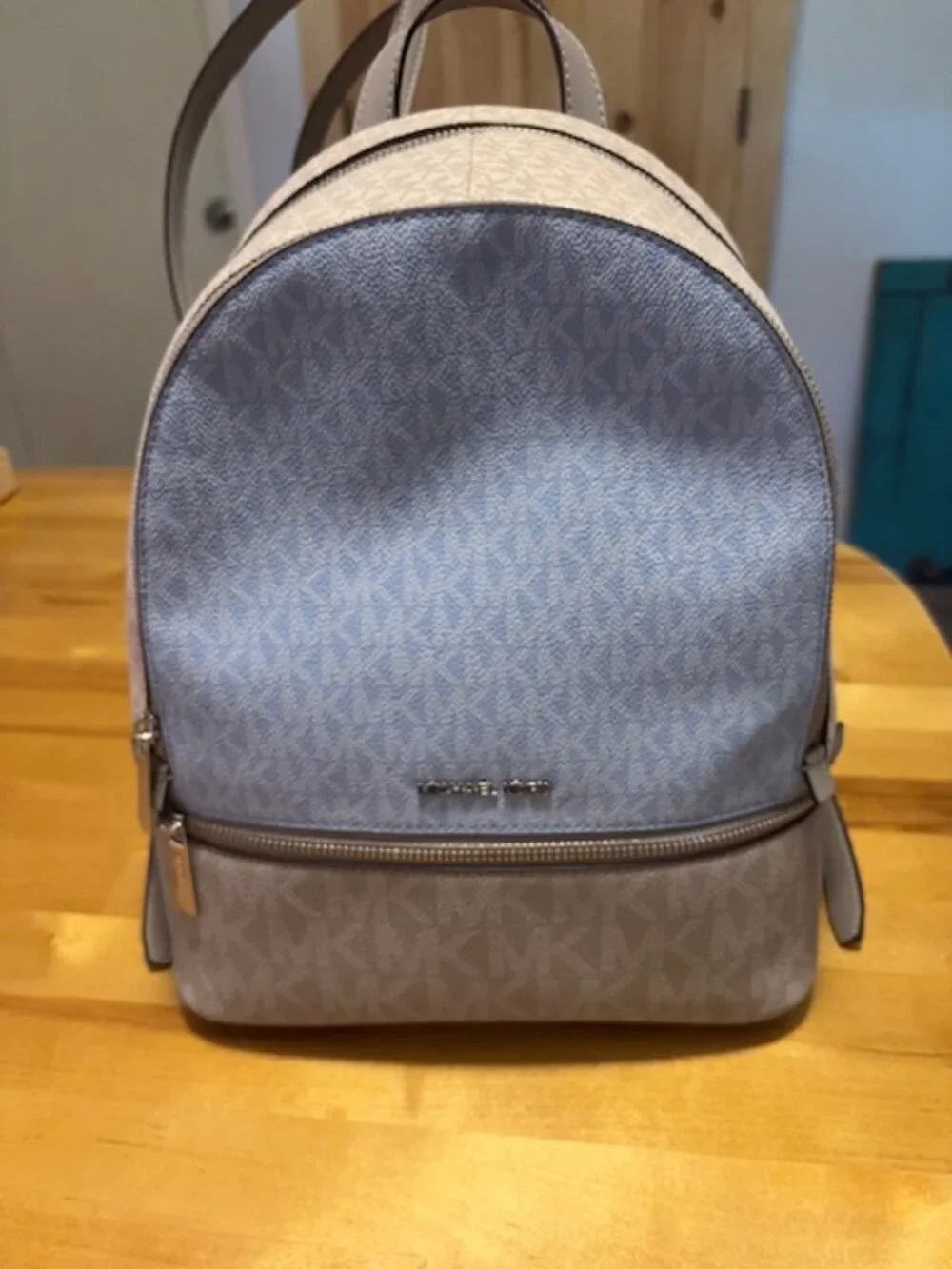 Michael Kors Light Blue/Tan/Cream Backpack MK Logo